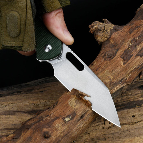 CJRB Cutlery Pyrite Folding Knife - 3.11" AR-RPM9 Stonewashed Wharncliffe Blade, Green Canvas Micarta Handles, Button Lock - J1925A-MGN CJRB Cutlery Pyrite Folding Knife - 3.11" AR-RPM9 Stonewashed Wharncliffe Blade, Green Canvas Micarta Handles, Button Lock - J1925A-MGN