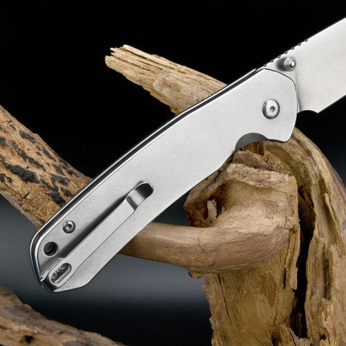 CJRB Cutlery Large Pyrite Folding Knife 3.7" AR-RPM9 Stonewashed Drop Point Blade, Stainless Steel Handles, Button Lock - J1925L-ST CJRB Cutlery Large Pyrite Folding Knife 3.7" AR-RPM9 Stonewashed Drop Point Blade, Stainless Steel Handles, Button Lock - J1925L-ST
