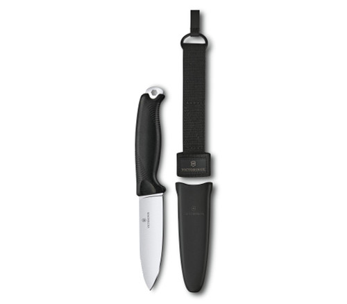 Victorinox Swiss Army Venture Fixed Blade Knife - 4.13" 14C28N Satin Drop Point Blade, Black Polymer Handles, Plastic Sheath - 3.0902.3 Victorinox Swiss Army Venture Fixed Blade Knife - 4.13" 14C28N Satin Drop Point Blade, Black Polymer Handles, Plastic Sheath - 3.0902.3