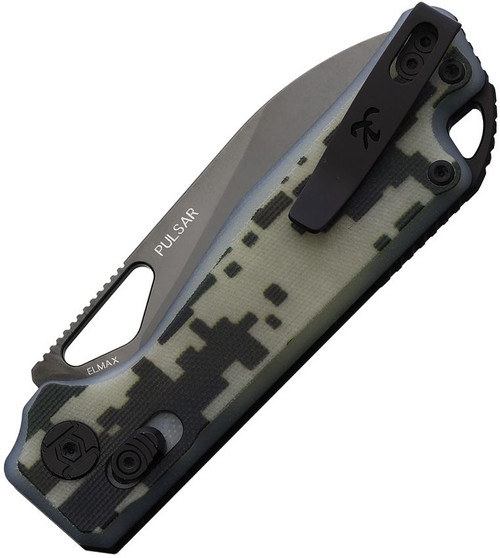 Kunwu Knives Pulsar XT Lock Folding Knife - 3.34" Black DLC Drop Point Elmax Steel Blade, Digital Camo G10 Handles Kunwu Knives Pulsar XT Lock Folding Knife - 3.34" Black DLC Drop Point Elmax Steel Blade, Digital Camo G10 Handles