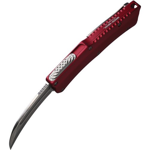 Heretic Knives Roc OTF Auto Knife - 3.2" CPM-MagnaCut Hawkbill Blade, Red Aluminum Handles Heretic Knives Roc OTF Auto Knife - 3.2" CPM-MagnaCut Hawkbill Blade, Red Aluminum Handles