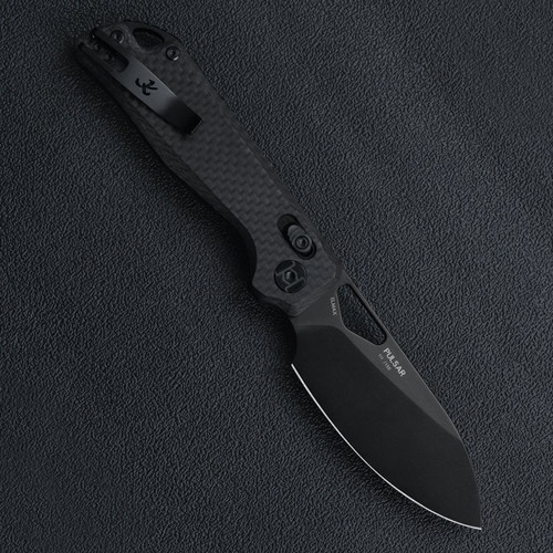 Kunwu Knives Pulsar XT Lock Folding Knife - 3.34" Black DLC Drop Point Elmax Steel Blade, Carbon Fiber Handles Kunwu Knives Pulsar XT Lock Folding Knife - 3.34" Black DLC Drop Point Elmax Steel Blade, Carbon Fiber Handles