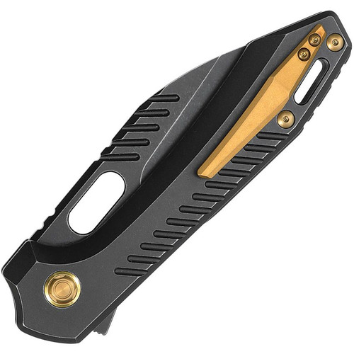 Vosteed Cutlery RSKAOS Mayhem Folding Knife - 3.46" M390 Black PVD Wharncliffe Blade, Black Titanium Handles, Gold Accents Vosteed Cutlery RSKAOS Mayhem Folding Knife - 3.46" M390 Black PVD Wharncliffe Blade, Black Titanium Handles, Gold Accents