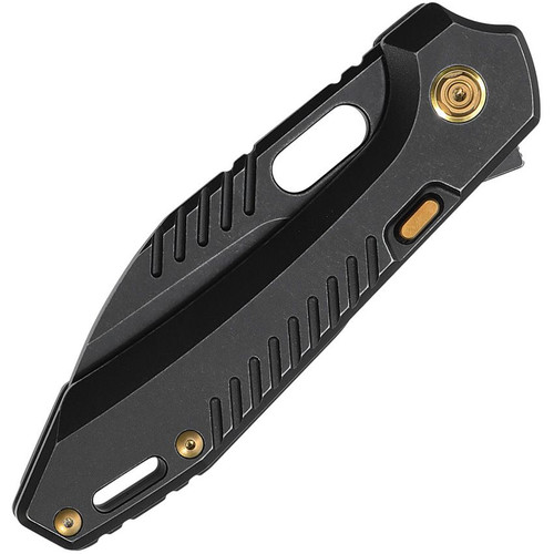 Vosteed Cutlery RSKAOS Mayhem Folding Knife - 3.46" M390 Black PVD Wharncliffe Blade, Black Titanium Handles, Gold Accents Vosteed Cutlery RSKAOS Mayhem Folding Knife - 3.46" M390 Black PVD Wharncliffe Blade, Black Titanium Handles, Gold Accents