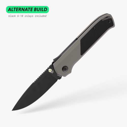 Flytanium Arcade Shark Folding Knife - 3.2" S35VN Black Drop Point Blade, Gunmetal Gray Aluminum Handles, Micarta Inlay, Demko Shark Lock Flytanium Arcade Shark Folding Knife - 3.2" S35VN Black Drop Point Blade, Gunmetal Gray Aluminum Handles, Micarta Inlay, Demko Shark Lock