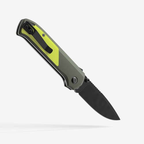 Flytanium Arcade Shark Folding Knife - 3.2" S35VN Black Drop Point Blade, OD Green Aluminum Handles, Yellow G10 Inlay, Demko Shark Lock Flytanium Arcade Shark Folding Knife - 3.2" S35VN Black Drop Point Blade, OD Green Aluminum Handles, Yellow G10 Inlay, Demko Shark Lock