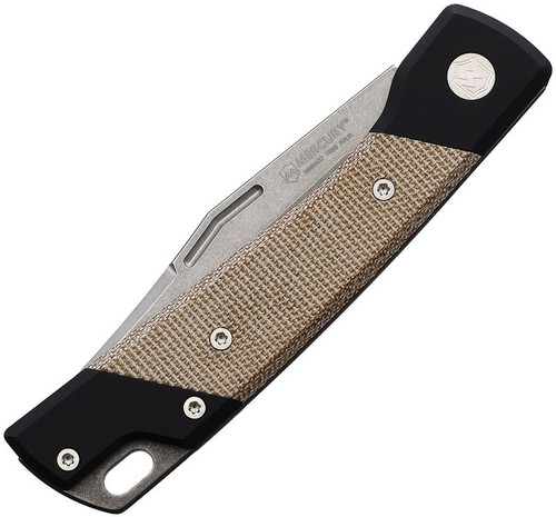Mercury LUC Slip Joint Folding Knife - 3.13" Elmax Stonewash Clip Point Blade, Black Aluminum and Natural Canvas Micarta Handles Mercury LUC Slip Joint Folding Knife - 3.13" Elmax Stonewash Clip Point Blade, Black Aluminum and Natural Canvas Micarta Handles