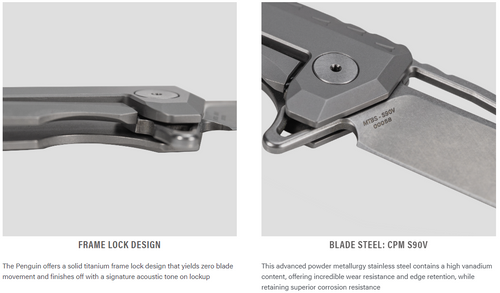 Zac Brown's Southern Grind Penguin Folding Knife - 3.5" CPM S90V Drop Point Satin Blade, Silver Titanium Handle Zac Brown's Southern Grind Penguin Folding Knife - 3.5" CPM S90V Drop Point Satin Blade, Silver Titanium Handle