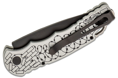 ProTech TR-5.62 Custom AUTO Folding Knife - 3.25" S35VN Black DLC Blade, Silver Aluminum Handles with Skull Inlay, Pearl Button, Nylon Pouch ProTech TR-5.62 Custom AUTO Folding Knife - 3.25" S35VN Black DLC Blade, Silver Aluminum Handles with Skull Inlay, Pearl Button, Nylon Pouch