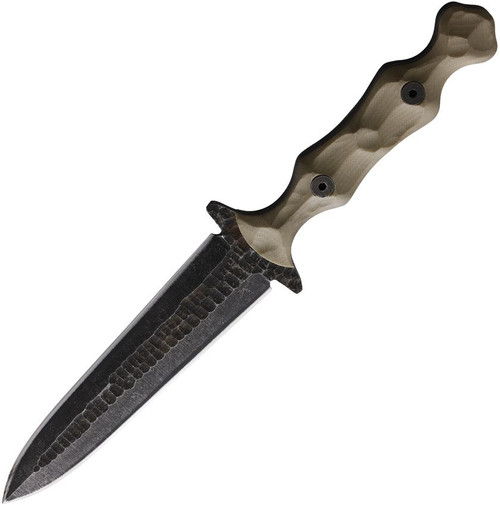 Stroup Knives Dagger Fixed Blade - 4.25" 1095 Hand Carved Double Edge Dagger Blade, Milled Tan G10 Handles, Kydex Sheath - DAG-T-G10-S