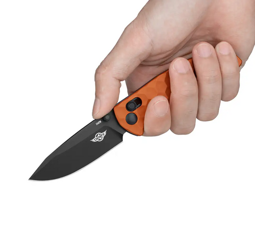 Olight Oknife Rubato 3 Rail Lock Folding Knife - 2.96" 154CM Black Drop Point Blade, Textured Orange Aluminum Handles - RUBATO-3-OG Olight Oknife Rubato 3 Rail Lock Folding Knife - 2.96" 154CM Black Drop Point Blade, Textured Orange Aluminum Handles - RUBATO-3-OG