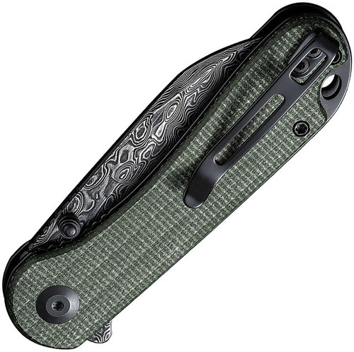 CIVIVI Knives Elementum Liner Lock Flipper Knife - 2.97" Damascus Wharncliffe Blade, Green Canvas Micarta Handles - C18062AF-DS1 CIVIVI Knives Elementum Liner Lock Flipper Knife - 2.97" Damascus Wharncliffe Blade, Green Canvas Micarta Handles - C18062AF-DS1