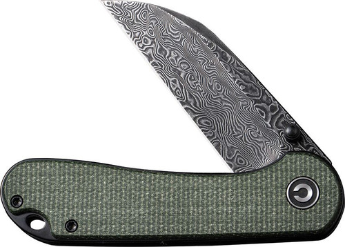 CIVIVI Knives Elementum Liner Lock Flipper Knife - 2.97" Damascus Wharncliffe Blade, Green Canvas Micarta Handles - C18062AF-DS1 CIVIVI Knives Elementum Liner Lock Flipper Knife - 2.97" Damascus Wharncliffe Blade, Green Canvas Micarta Handles - C18062AF-DS1