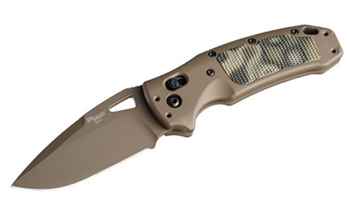 SIG Sauer by Hogue K320 AXG Scorpion ABLE Lock Folding Knife - 3.5" S30V FDE Cerakote Combo Drop Point Blade, FDE Aluminum Handles with G-Mascus Green G10 Inserts - 36375