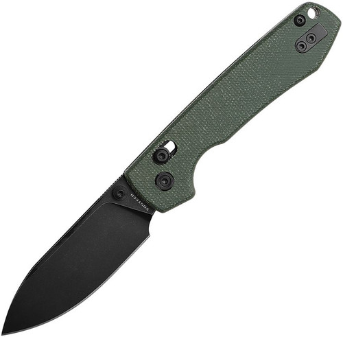 Vosteed Cutlery Raccoon Folding Knife - 3.25" 14C28N Black Drop Point Blade, Green Canvas Micarta Handles