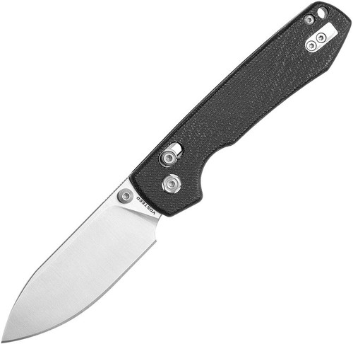 Vosteed Cutlery Raccoon Folding Knife - 3.25" 14C28N Satin Drop Point Blade, Black Canvas Micarta Handles