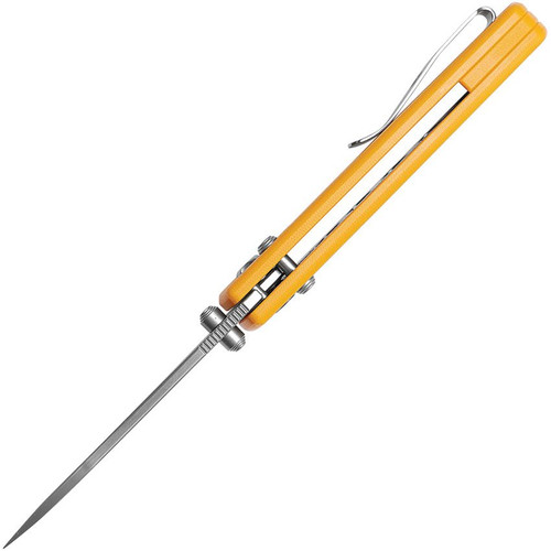 Vosteed Cutlery Raccoon Folding Knife - 3.25" 14C28N Satin Drop Point Blade, Yellow G10 Handles Vosteed Cutlery Raccoon Folding Knife - 3.25" 14C28N Satin Drop Point Blade, Yellow G10 Handles