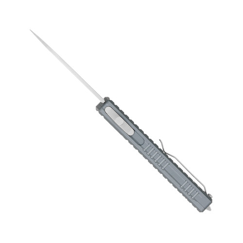 CobraTec Warrior Small OTF Knife - 2.25" M390 Drop Point Blade, Gray Checkered Aluminum Handles CobraTec Warrior Small OTF Knife - 2.25" M390 Drop Point Blade, Gray Checkered Aluminum Handles