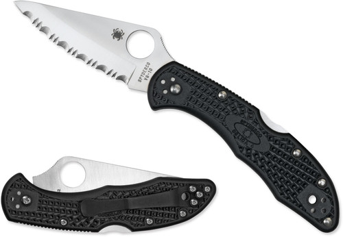 Spyderco Delica 4 Folding Knife - 2-7/8" VG10 Satin Serrated Blade, Black FRN Handles - C11SBK Spyderco Delica 4 Folding Knife - 2-7/8" VG10 Satin Serrated Blade, Black FRN Handles - C11SBK
