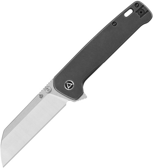 QSP Knives Penguin Plus Frame Lock Flipper Knife - 3.375" CPM-20CV Satin Blade, Black Stonewashed Titanium Handles - QS130XL-C2