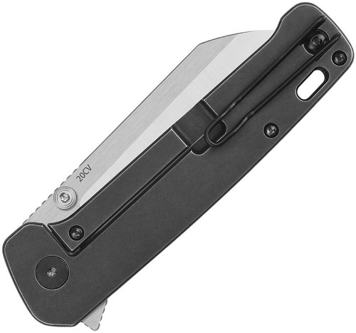 QSP Knives Penguin Plus Frame Lock Flipper Knife - 3.375" CPM-20CV Satin Blade, Black Stonewashed Titanium Handles - QS130XL-C2 QSP Knives Penguin Plus Frame Lock Flipper Knife - 3.375" CPM-20CV Satin Blade, Black Stonewashed Titanium Handles - QS130XL-C2