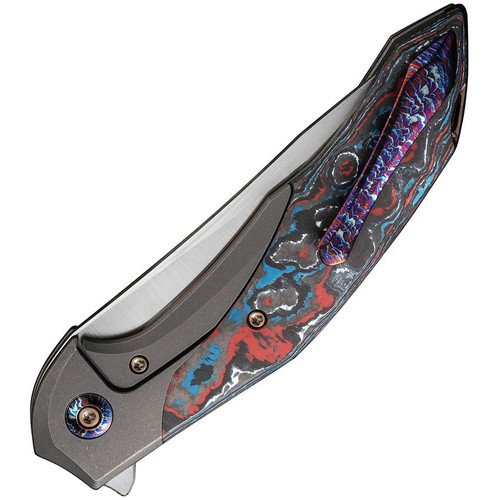 WE Knife Co Limited Edition Merata Flipper Knife - 3.68" CPM-20CV Hand Rubbed Trailing Point Blade, Gray Titanium Handles with Nebula FatCarbon Inlays, Chidori Accents, Frame Lock - WE22008B-2 WE Knife Co Limited Edition Merata Flipper Knife - 3.68" CPM-20CV Hand Rubbed Trailing Point Blade, Gray Titanium Handles with Nebula FatCarbon Inlays, Chidori Accents, Frame Lock - WE22008B-2