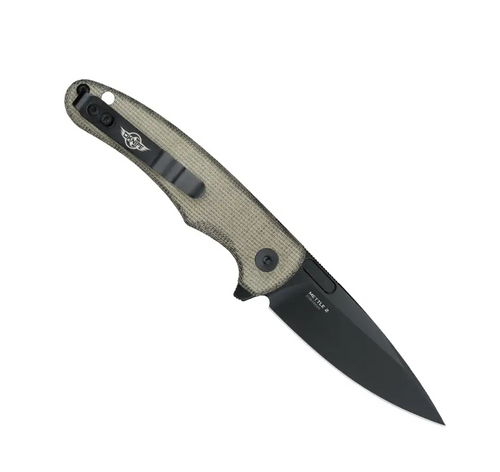 Olight Oknife Mettle 2 Flipper Knife - 3.24" 154CM Black Drop Point Blade, Green Micarta Handles, Button Lock - METTLE2ODG Olight Oknife Mettle 2 Flipper Knife - 3.24" 154CM Black Drop Point Blade, Green Micarta Handles, Button Lock - METTLE2ODG