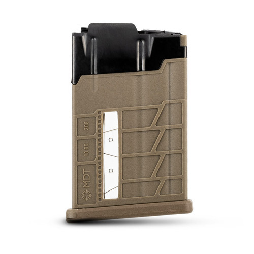 MDT AICS .308/6.5 Creedmor 10 Round Windowed Magazine - Polymer/Metal, 308 Winchester/6.5 Creedmoor, 10 Rounds, Fits Short Action AICS Pattern, Flat Dark Earth