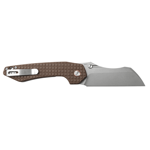 Vosteed Knives Gator Flipper Knife - 3.74" Sandvik 14C28N Satin Modified Wharncliffe Blade, Brown Frag Micarta Handles, Liner Lock - GT37VWMZ2 Vosteed Knives Gator Flipper Knife - 3.74" Sandvik 14C28N Satin Modified Wharncliffe Blade, Brown Frag Micarta Handles, Liner Lock - GT37VWMZ2