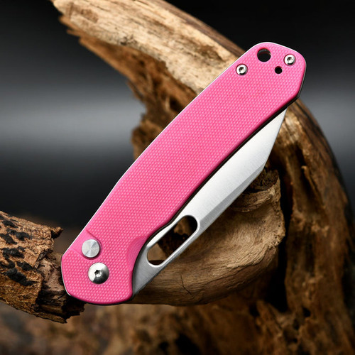 CJRB Cutlery Pyrite Folding Knife - 3.11" AR-RPM9 Satin Wharncliffe Blade, Pink G10 Handles, Button Lock - J1925-APNK CJRB Cutlery Pyrite Folding Knife - 3.11" AR-RPM9 Satin Wharncliffe Blade, Pink G10 Handles, Button Lock - J1925-APNK