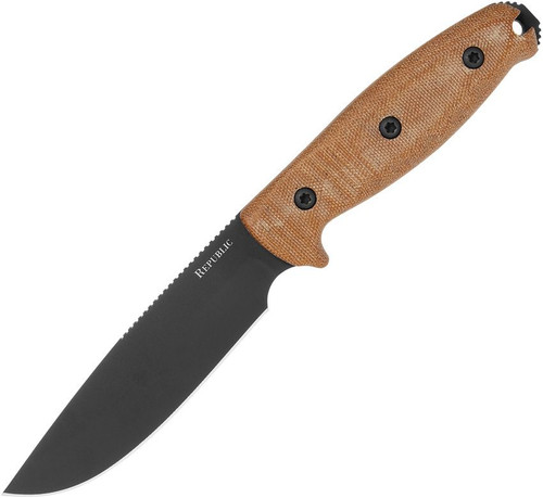 Cold Steel Republic Field Survival Knife Fixed Blade - 5" CPM-S35VN Drop Point Blade, Natural Linen Micarta Handles, Leather Sheath - CS-FX-50FLD