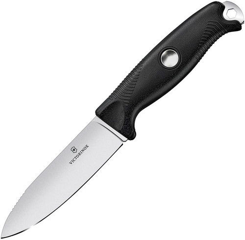 Victorinox Swiss Army Venture Collection Pro Fixed Blade Knife - 4.13" 14C28N Satin Drop Point Blade, Black Polymer Handles, Plastic Sheath - 3.0903.3F