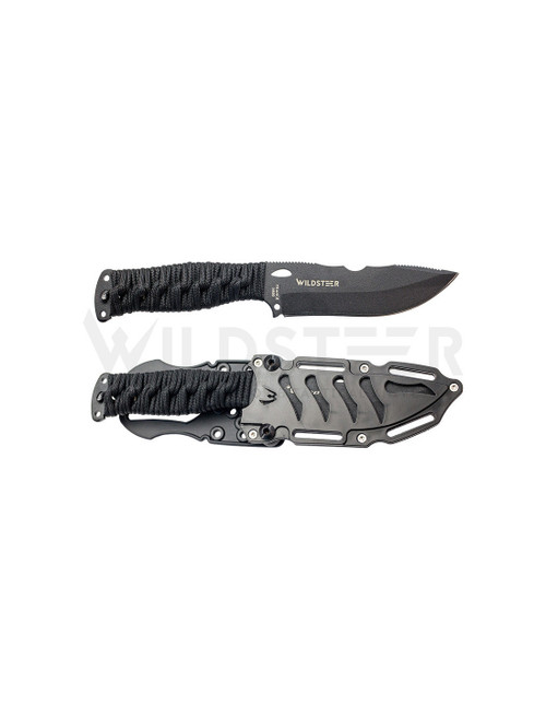 WildSteer ADVENTURER Survival Fixed Blade Knife - 4.6" N690Co Drop Point Blade, Black Paracord Handles, Black Polymer Sheath WildSteer ADVENTURER Survival Fixed Blade Knife - 4.6" N690Co Drop Point Blade, Black Paracord Handles, Black Polymer Sheath