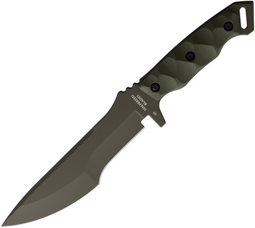 Halfbreed Blades Medium Infantry Fixed Blade Knife - 6.69" D2 OD Green Teflon Recurve Drop Point Tracker Blade, Milled OD Green G10 Handles, Molded Kydex Sheath - MIK-08-BLK