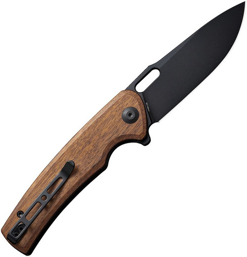 Sencut Knives Vesperon Liner Lock Flipper Knife - 3.35" 9Cr18MoV Black Drop Point Blade, Guibourtia Wood Handles - S20065-4 Sencut Knives Vesperon Liner Lock Flipper Knife - 3.35" 9Cr18MoV Black Drop Point Blade, Guibourtia Wood Handles - S20065-4