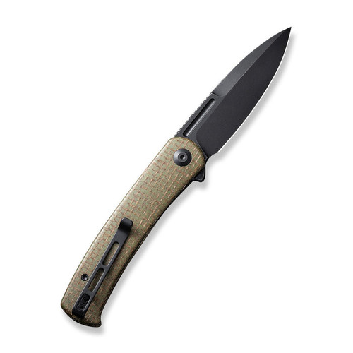 CIVIVI Knives Caetus Liner Lock Flipper Knife - 3.48" 14C28N Black Stonewashed Spear Point Blade, Green Burlap Micarta Handles - C21025C-3 CIVIVI Knives Caetus Liner Lock Flipper Knife - 3.48" 14C28N Black Stonewashed Spear Point Blade, Green Burlap Micarta Handles - C21025C-3