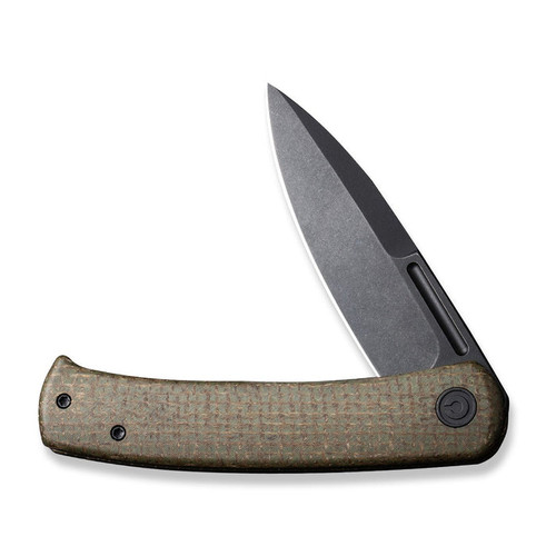 CIVIVI Knives Caetus Liner Lock Flipper Knife - 3.48" 14C28N Black Stonewashed Spear Point Blade, Green Burlap Micarta Handles - C21025C-3 CIVIVI Knives Caetus Liner Lock Flipper Knife - 3.48" 14C28N Black Stonewashed Spear Point Blade, Green Burlap Micarta Handles - C21025C-3
