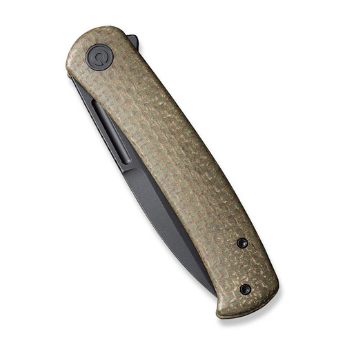 CIVIVI Knives Caetus Liner Lock Flipper Knife - 3.48" 14C28N Black Stonewashed Spear Point Blade, Green Burlap Micarta Handles - C21025C-3 CIVIVI Knives Caetus Liner Lock Flipper Knife - 3.48" 14C28N Black Stonewashed Spear Point Blade, Green Burlap Micarta Handles - C21025C-3