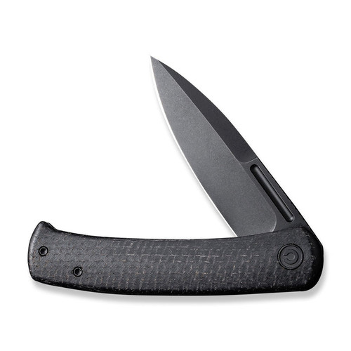 CIVIVI Knives Caetus Liner Lock Flipper Knife - 3.48" 14C28N Black Stonewashed Spear Point Blade, Black Burlap Micarta Handles - C21025C-2 CIVIVI Knives Caetus Liner Lock Flipper Knife - 3.48" 14C28N Black Stonewashed Spear Point Blade, Black Burlap Micarta Handles - C21025C-2