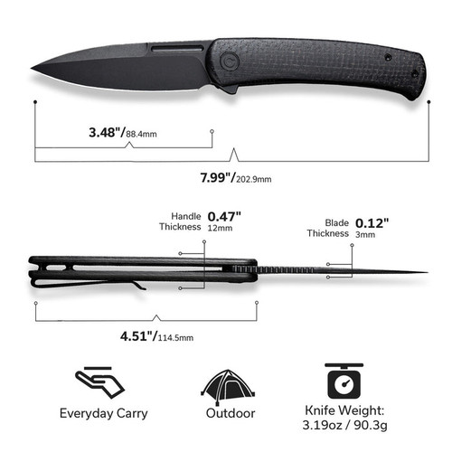 CIVIVI Knives Caetus Liner Lock Flipper Knife - 3.48" 14C28N Black Stonewashed Spear Point Blade, Black Burlap Micarta Handles - C21025C-2 CIVIVI Knives Caetus Liner Lock Flipper Knife - 3.48" 14C28N Black Stonewashed Spear Point Blade, Black Burlap Micarta Handles - C21025C-2