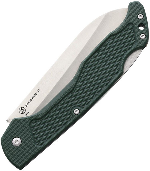 Ontario Camp Plus Folding Chef's Knife - 4.25" Satin Sheepsfoot AUS-8 Blade, OD Green GFN Handles, Lockback - 4300TC Ontario Camp Plus Folding Chef's Knife - 4.25" Satin Sheepsfoot AUS-8 Blade, OD Green GFN Handles, Lockback - 4300TC