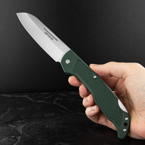Ontario Camp Plus Folding Chef's Knife - 4.25" Satin Sheepsfoot AUS-8 Blade, OD Green GFN Handles, Lockback - 4300TC Ontario Camp Plus Folding Chef's Knife - 4.25" Satin Sheepsfoot AUS-8 Blade, OD Green GFN Handles, Lockback - 4300TC