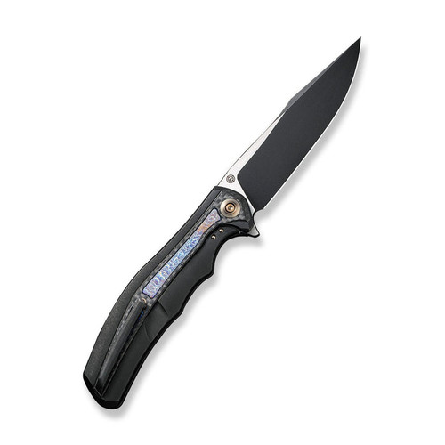 We Knife Co Zonda Frame Lock Flipper Knife - 4.05" CPM-20CV Two-Tone Clip Point Blade, Black Titanium Handles with Twill Carbon Fiber and Flamed Titanium Inlays - WE22016-1 We Knife Co Zonda Frame Lock Flipper Knife - 4.05" CPM-20CV Two-Tone Clip Point Blade, Black Titanium Handles with Twill Carbon Fiber and Flamed Titanium Inlays - WE22016-1