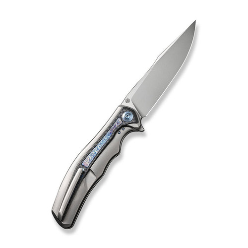 We Knife Co Zonda Frame Lock Flipper Knife - 4.05" CPM-20CV Bead Blasted Clip Point Blade, Gray Titanium Handles with Twill Carbon Fiber and Flamed Titanium Inlays - WE22016-2 We Knife Co Zonda Frame Lock Flipper Knife - 4.05" CPM-20CV Bead Blasted Clip Point Blade, Gray Titanium Handles with Twill Carbon Fiber and Flamed Titanium Inlays - WE22016-2