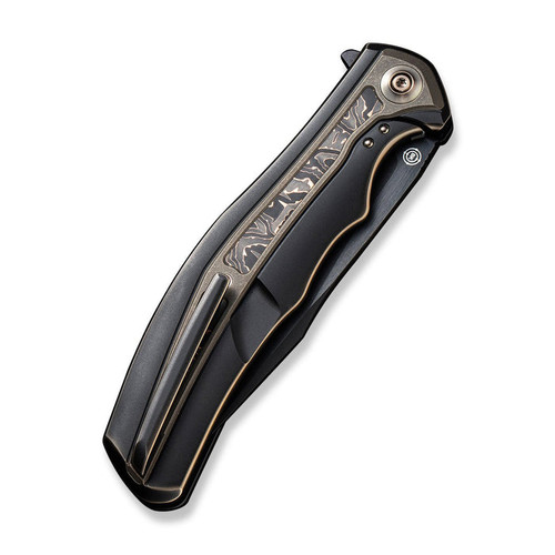 We Knife Co Zonda Frame Lock Flipper Knife - 4.05" CPM-20CV Black Stonewashed Clip Point Blade, Black Titanium Handles with Bronze Titanium and Copper Foil Carbon Fiber Inlays - WE22016-3 We Knife Co Zonda Frame Lock Flipper Knife - 4.05" CPM-20CV Black Stonewashed Clip Point Blade, Black Titanium Handles with Bronze Titanium and Copper Foil Carbon Fiber Inlays - WE22016-3