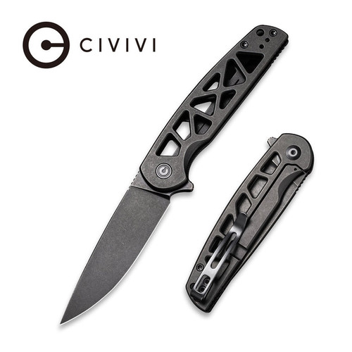 CIVIVI Knives Perf Flipper Knife - 3.12" Nitro-V Black Stonewashed Drop Point Blade and Skeletonized Stainless Steel Handles, Frame Lock - C20006-B