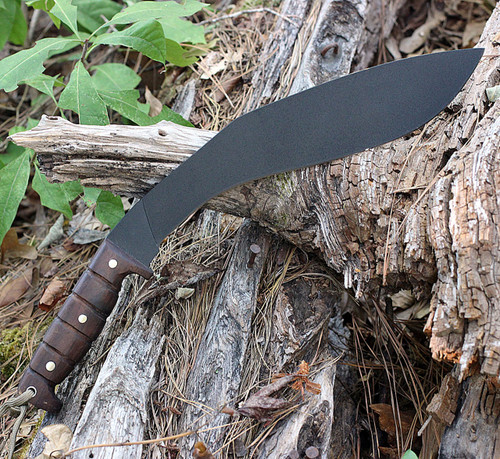 ESEE Knives Expat Jaraca Kukri Fixed Blade Knife - 11.5" Black Powder Coated Blade, Walnut Wood Handles, Khaki Cordura Sheath ESEE Knives Expat Jaraca Kukri Fixed Blade Knife - 11.5" Black Powder Coated Blade, Walnut Wood Handles, Khaki Cordura Sheath