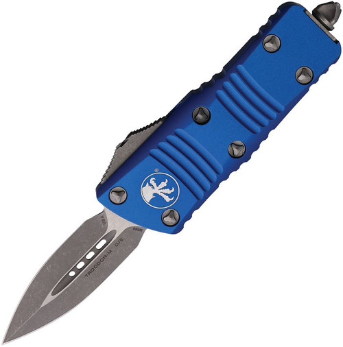 Microtech 238-10APBL Mini Troodon OTF AUTO - Knife 1.99" Apocalyptic Double Edge Dagger Blade, Blue Aluminum Handles