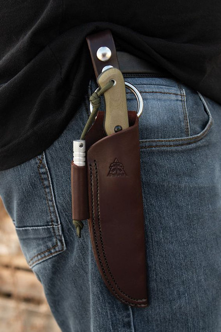 TOPS Knives Spirit Hunter X3 Fixed Blade Knife - 4.75" 1095 Carbon Tungsten Cerakote Blade, Green Canvas Micarta Handles, Leather Sheath - SHR-03 TOPS Knives Spirit Hunter X3 Fixed Blade Knife - 4.75" 1095 Carbon Tungsten Cerakote Blade, Green Canvas Micarta Handles, Leather Sheath - SHR-03