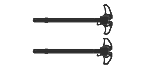 Standard Victory charging handle on the top.  Compact Victory charging handle on the bottom. Standard Victory charging handle on the top.  Compact Victory charging handle on the bottom.